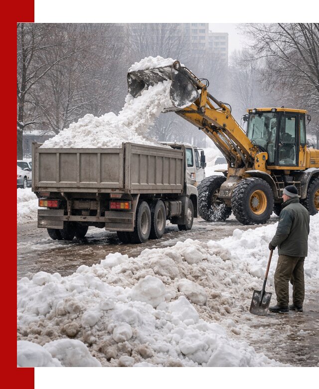 Вывоз снега грузовой техникой в Шарыпове оперативно и чисто
